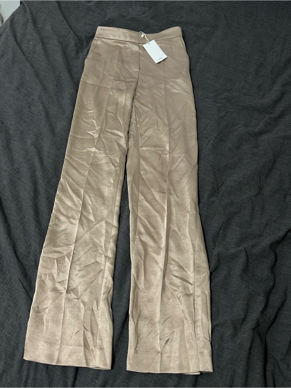 New MNG  Satin Wide-Leg Pants in Beige